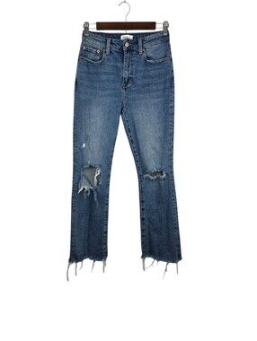 Pistola Denim Jeans Distressed High Rise  Raw Hem Straight Leg Cropped Size 25
